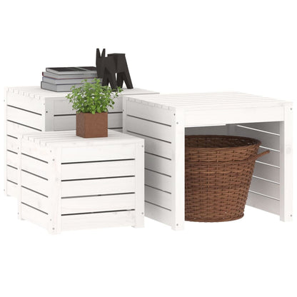 3-tlg. Gartenbox-Set Weiß Massivholz Kiefer - Pazzar.ch