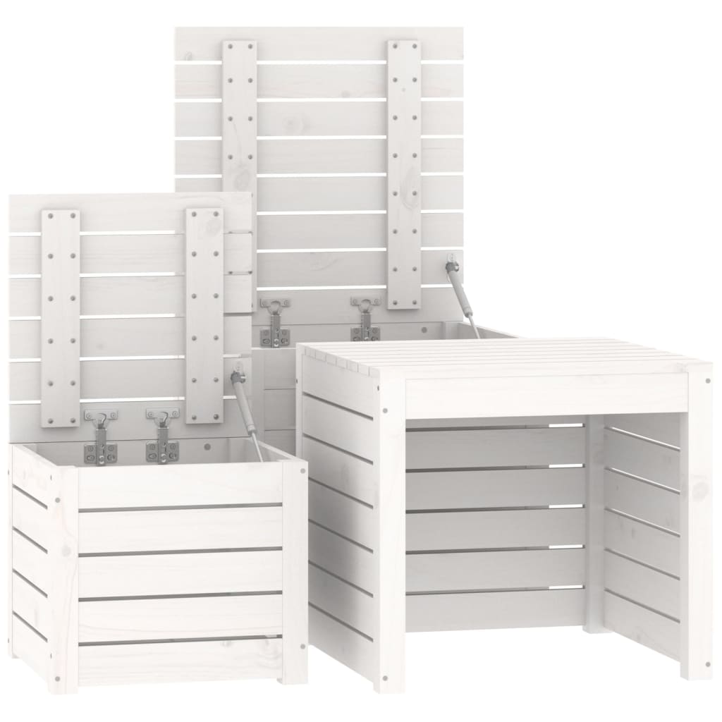 3-tlg. Gartenbox-Set Weiß Massivholz Kiefer - Pazzar.ch