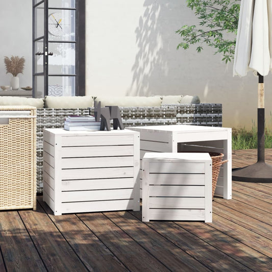 3-tlg. Gartenbox-Set Weiß Massivholz Kiefer - Pazzar.ch
