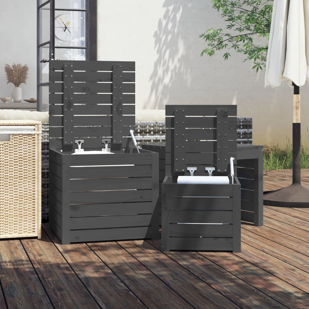 3-tlg. Gartenbox-Set Grau Massivholz Kiefer - Pazzar.ch