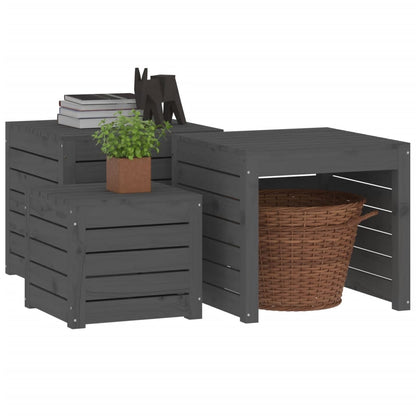 3-tlg. Gartenbox-Set Grau Massivholz Kiefer - Pazzar.ch