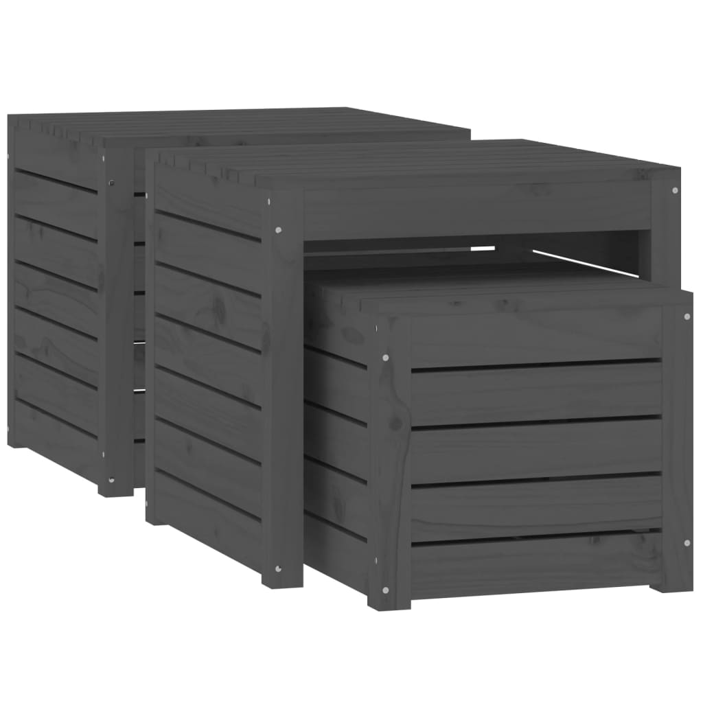 3-tlg. Gartenbox-Set Grau Massivholz Kiefer - Pazzar.ch