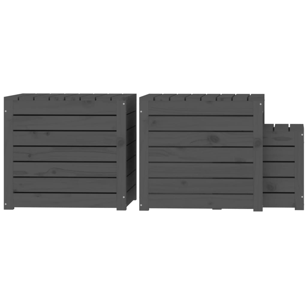 3-tlg. Gartenbox-Set Grau Massivholz Kiefer - Pazzar.ch
