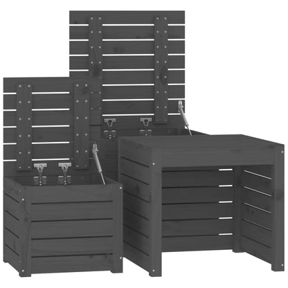 3-tlg. Gartenbox-Set Grau Massivholz Kiefer - Pazzar.ch