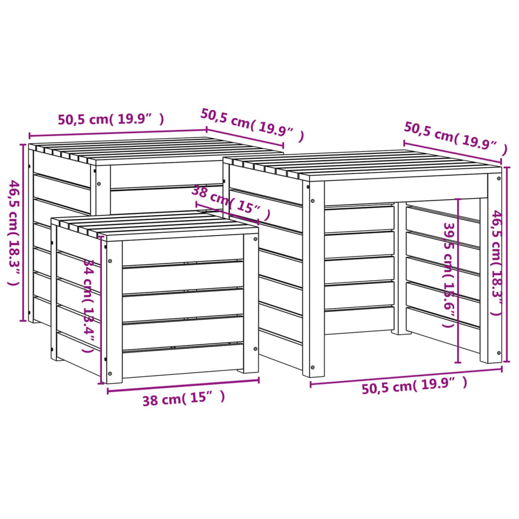 3-tlg. Gartenbox-Set Grau Massivholz Kiefer - Pazzar.ch