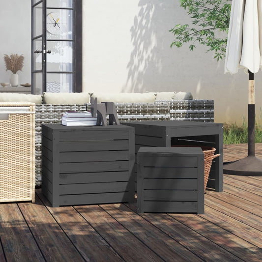3-tlg. Gartenbox-Set Grau Massivholz Kiefer - Pazzar.ch