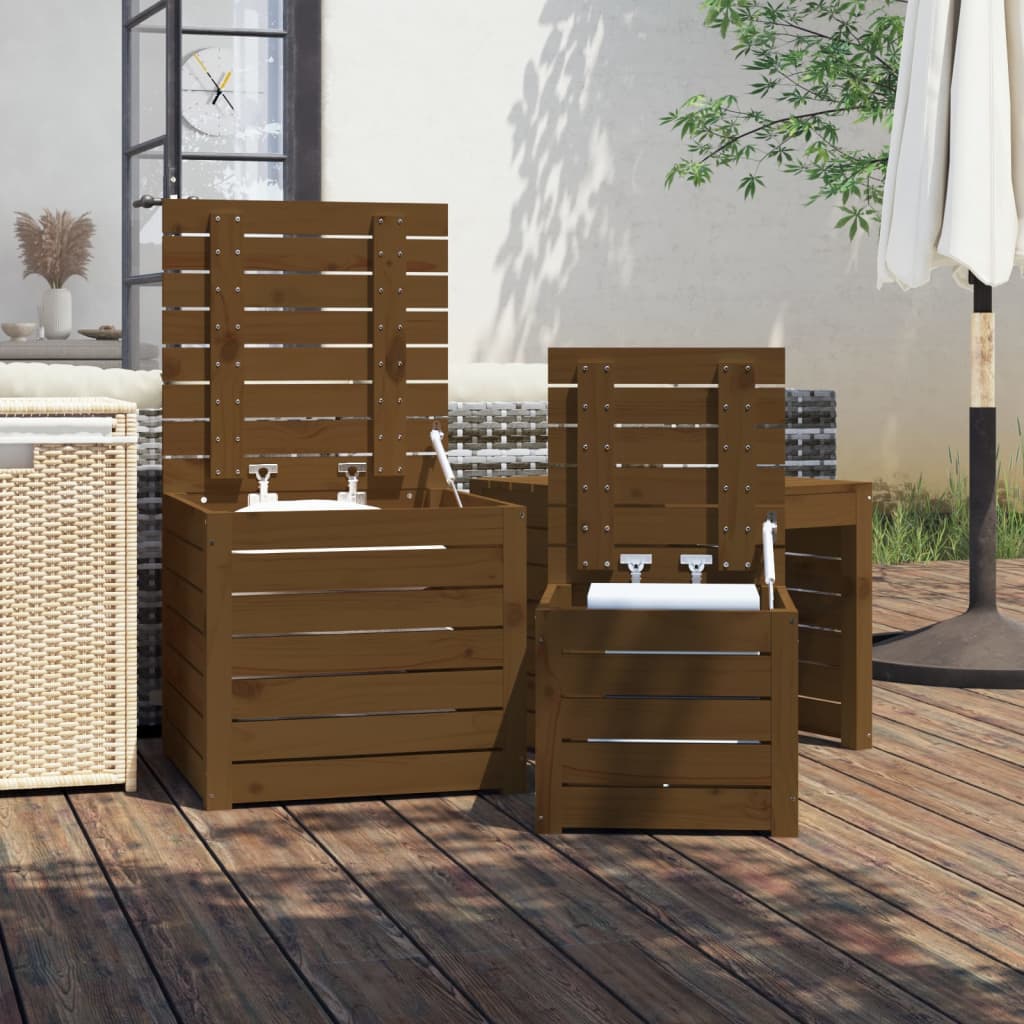 3-tlg. Gartenbox-Set Honigbraun Massivholz Kiefer - Pazzar.ch