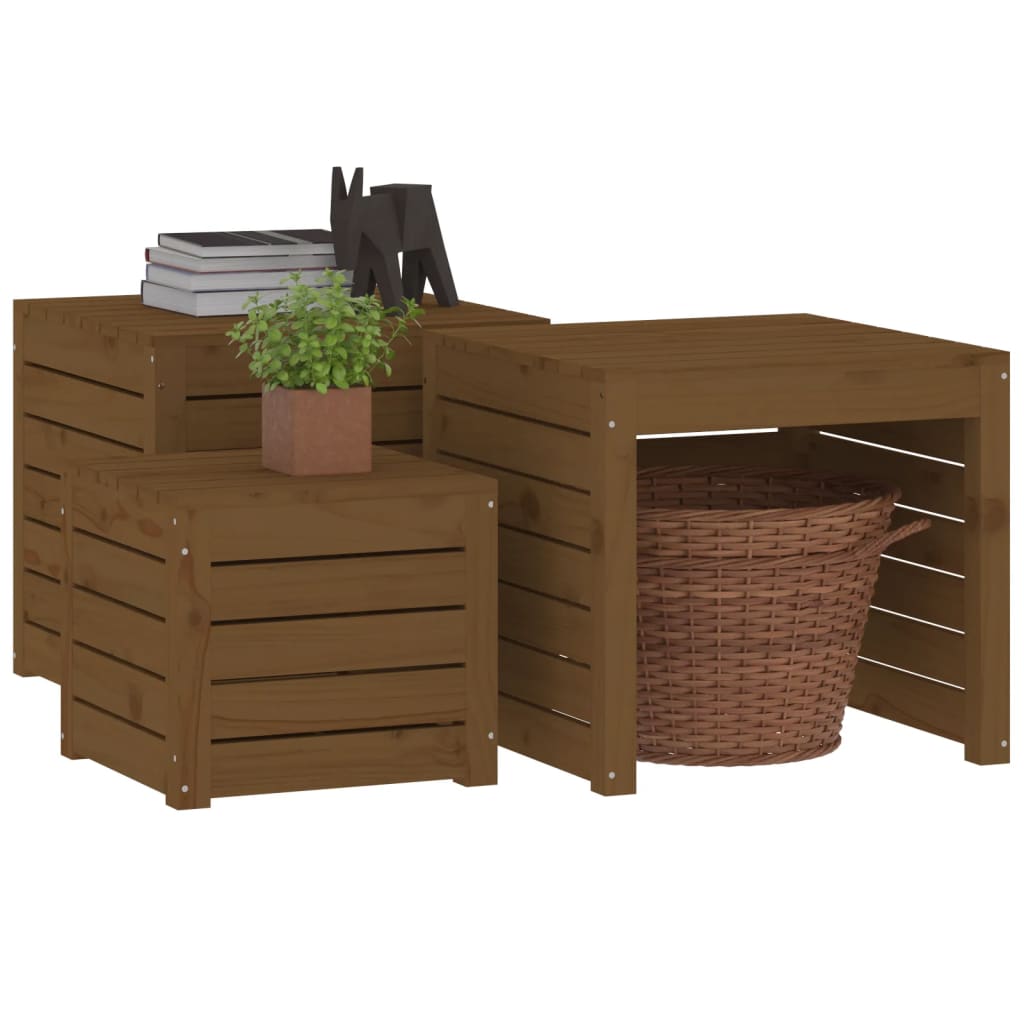3-tlg. Gartenbox-Set Honigbraun Massivholz Kiefer - Pazzar.ch