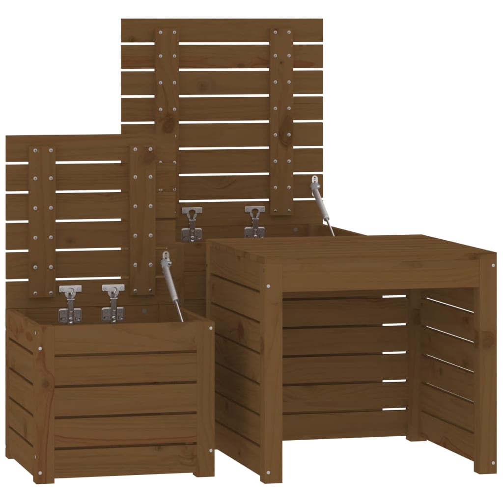 3-tlg. Gartenbox-Set Honigbraun Massivholz Kiefer - Pazzar.ch