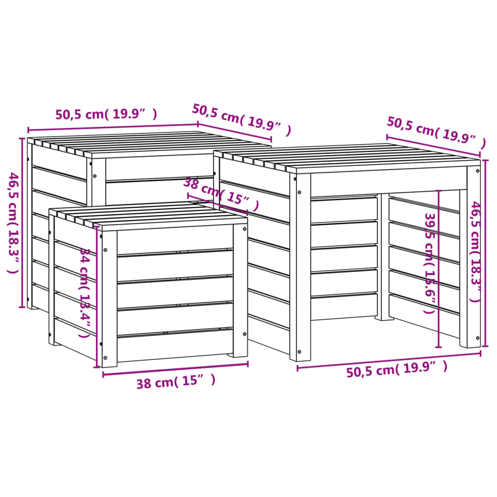 3-tlg. Gartenbox-Set Honigbraun Massivholz Kiefer - Pazzar.ch