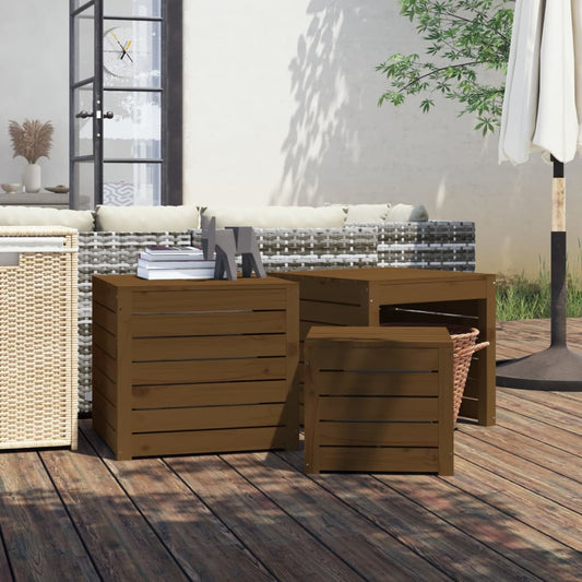 3-tlg. Gartenbox-Set Honigbraun Massivholz Kiefer - Pazzar.ch