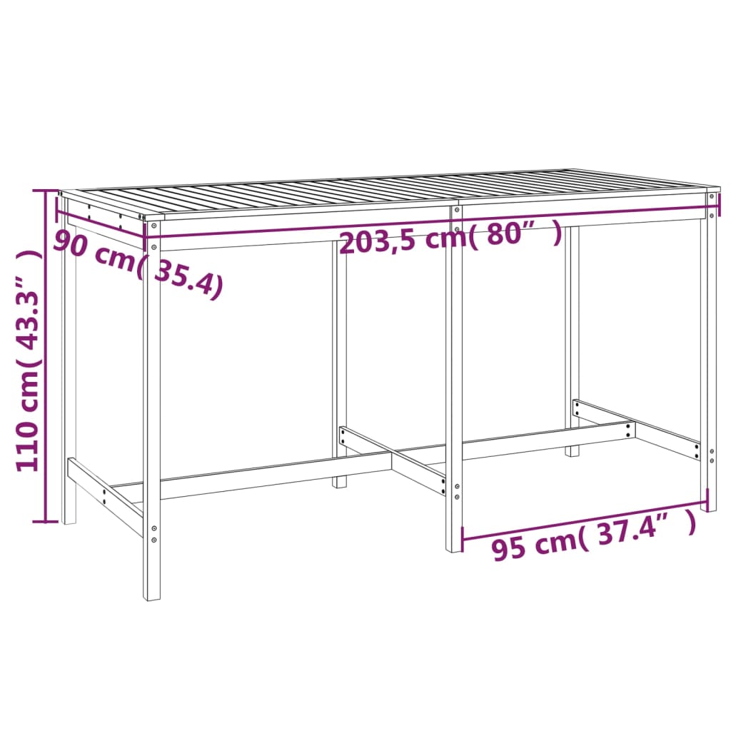 Gartentisch 203,5x90x110 cm Massivholz Kiefer - Pazzar.ch