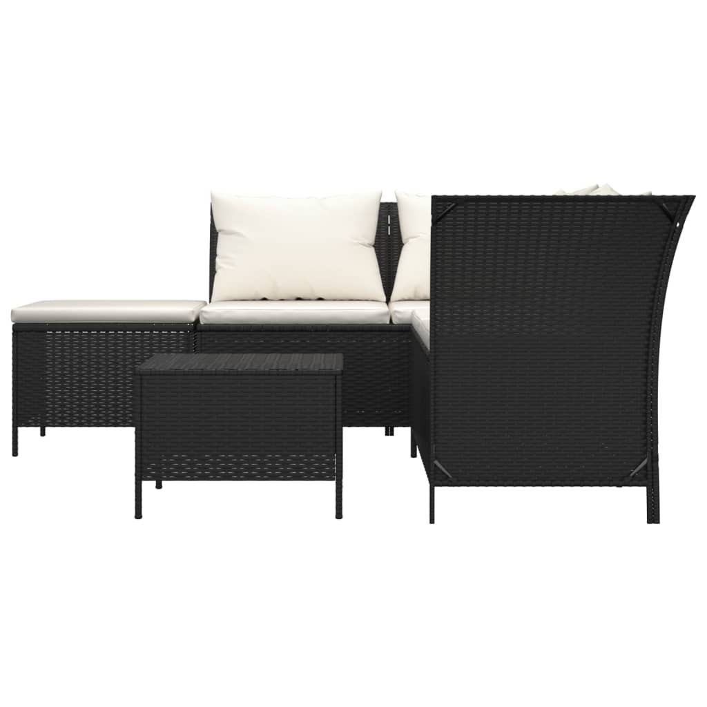 4-tlg. Garten-Lounge-Set mit Kissen Schwarz Poly Rattan - Pazzar.ch