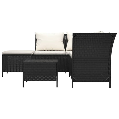 4-tlg. Garten-Lounge-Set mit Kissen Schwarz Poly Rattan - Pazzar.ch