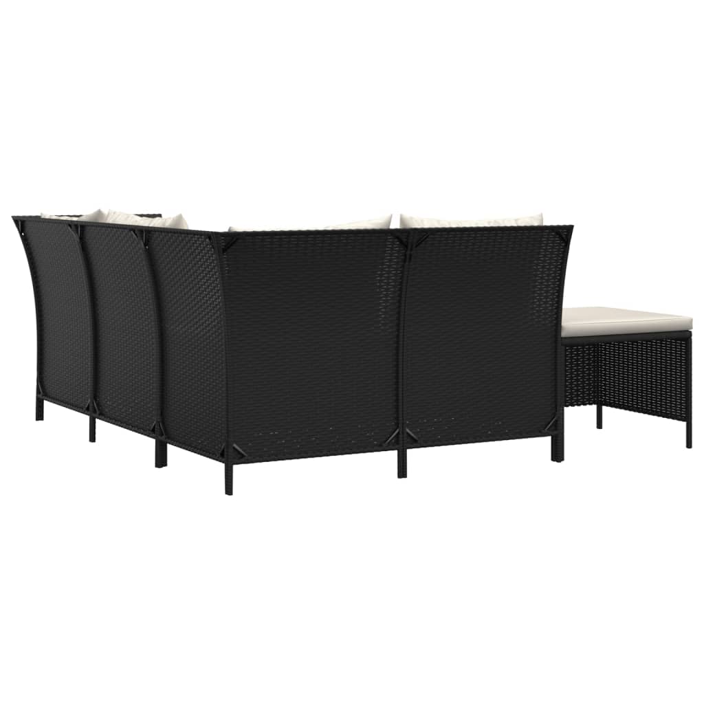 4-tlg. Garten-Lounge-Set mit Kissen Schwarz Poly Rattan - Pazzar.ch