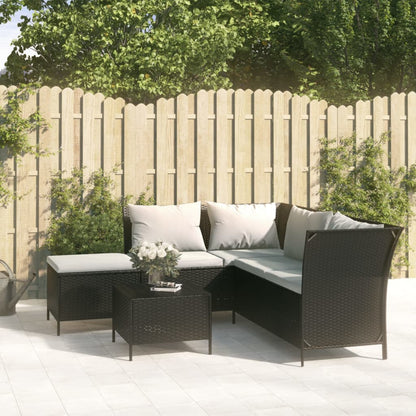 4-tlg. Garten-Lounge-Set mit Kissen Schwarz Poly Rattan - Pazzar.ch