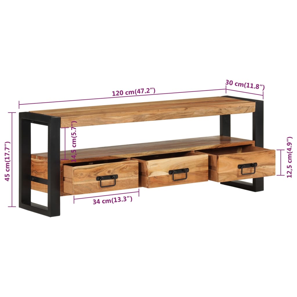 TV-Schrank 120x30x45 cm Massivholz Akazie - Pazzar.ch