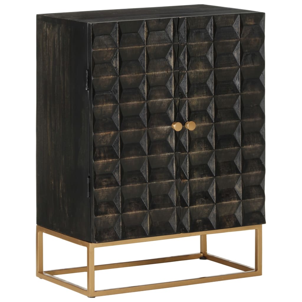 Sideboard Schwarz 55x34x75 cm Massivholz Mango und Eisen - Pazzar.ch