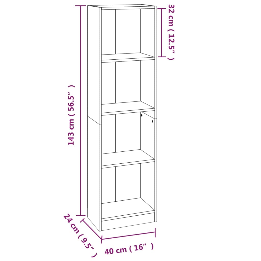 Bücherregal 4 Fächer Braun Eichen-Optik 40x24x143 cm - Pazzar.ch