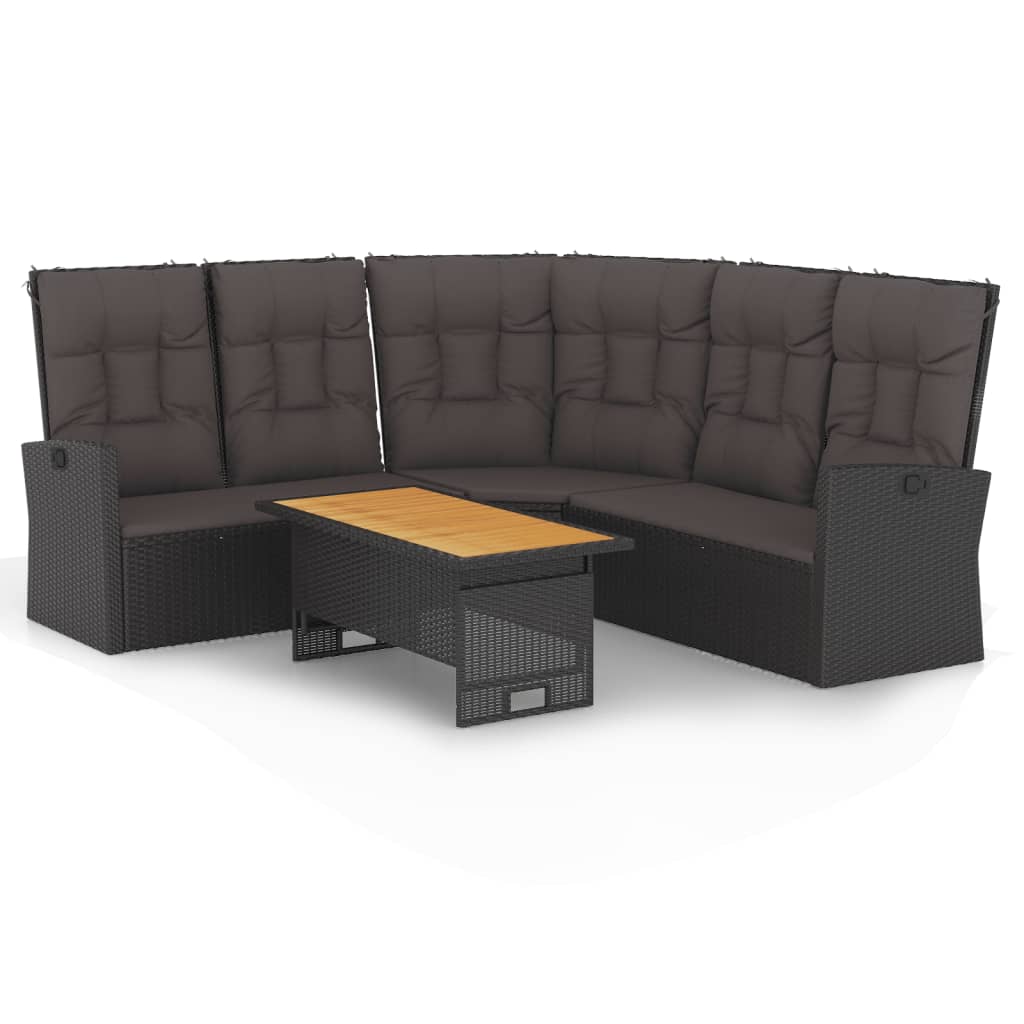 2-tlg. Garten-Lounge-Set mit Kissen Schwarz Poly Rattan