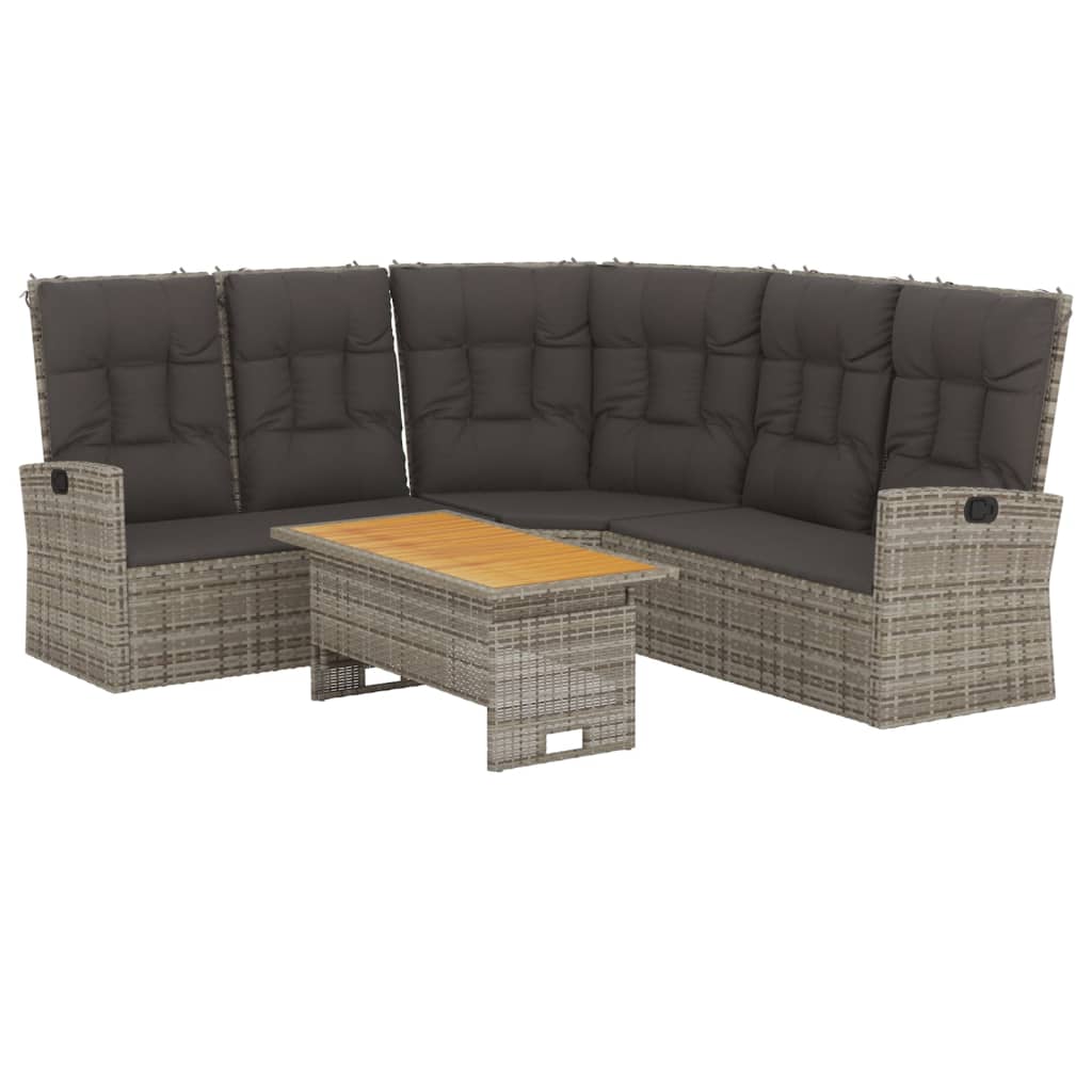 2-tlg. Garten-Lounge-Set mit Kissen Grau Poly Rattan
