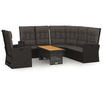 3-tlg. Garten-Lounge-Set mit Kissen Schwarz Poly Rattan - Pazzar.ch