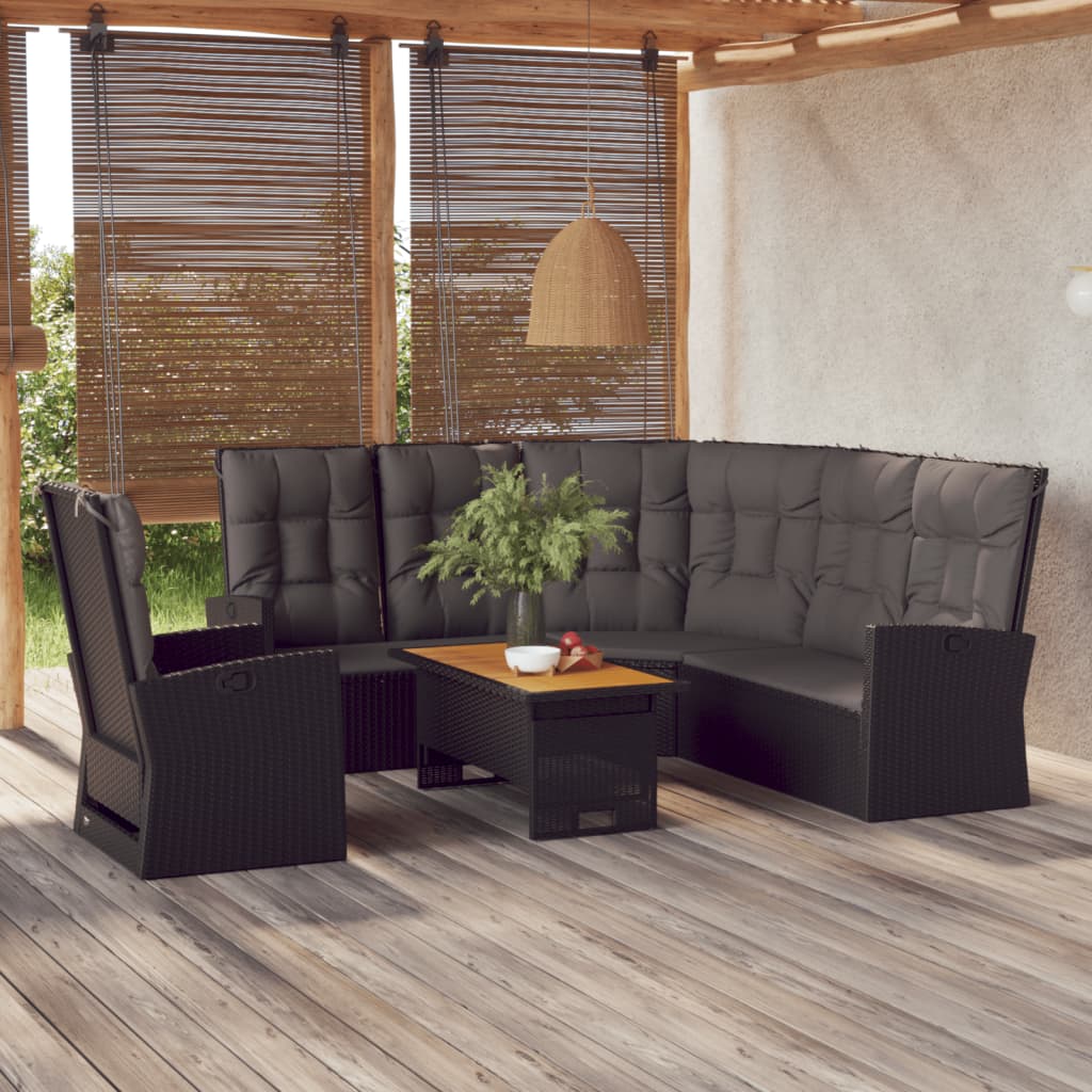 3-tlg. Garten-Lounge-Set mit Kissen Schwarz Poly Rattan - Pazzar.ch