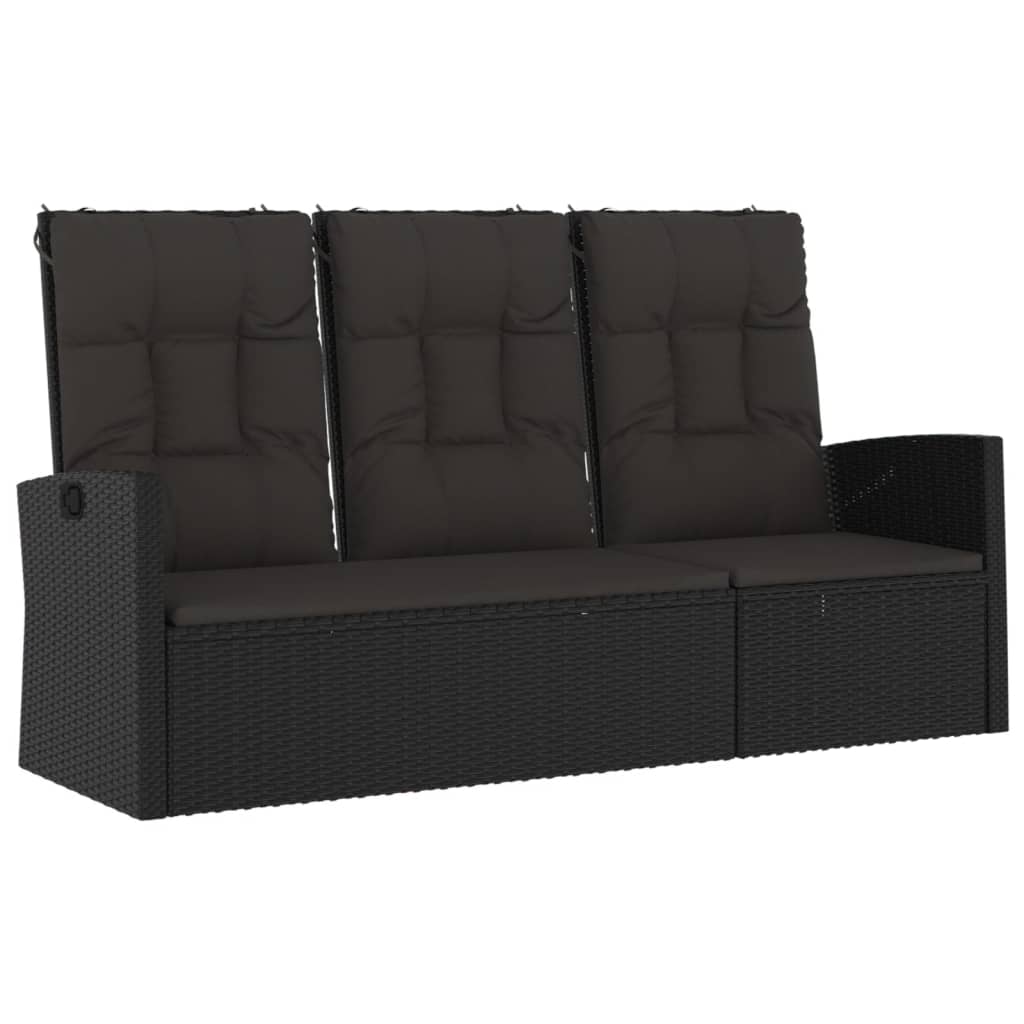 Gartenbank mit Liegefunktion & Kissen Schwarz 173cm Poly Rattan - Pazzar.ch