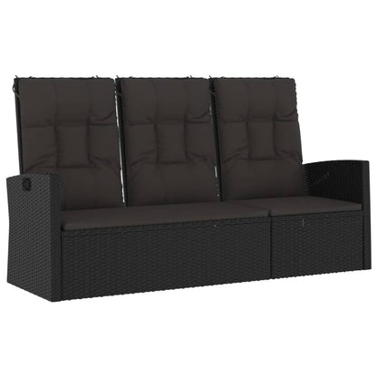 Gartenbank mit Liegefunktion & Kissen Schwarz 173cm Poly Rattan - Pazzar.ch