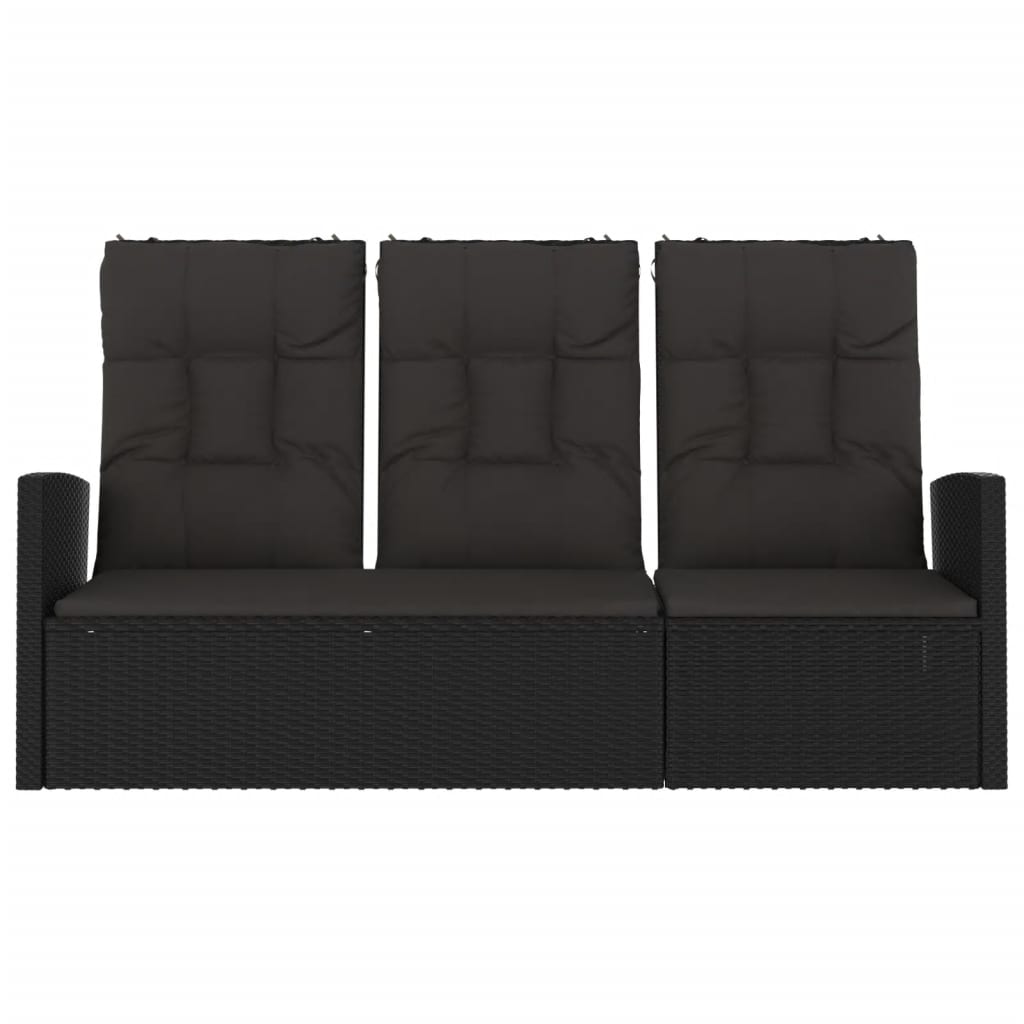 Gartenbank mit Liegefunktion & Kissen Schwarz 173cm Poly Rattan