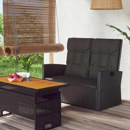 Gartenbank mit Liegefunktion & Kissen Schwarz 118cm Poly Rattan - Pazzar.ch