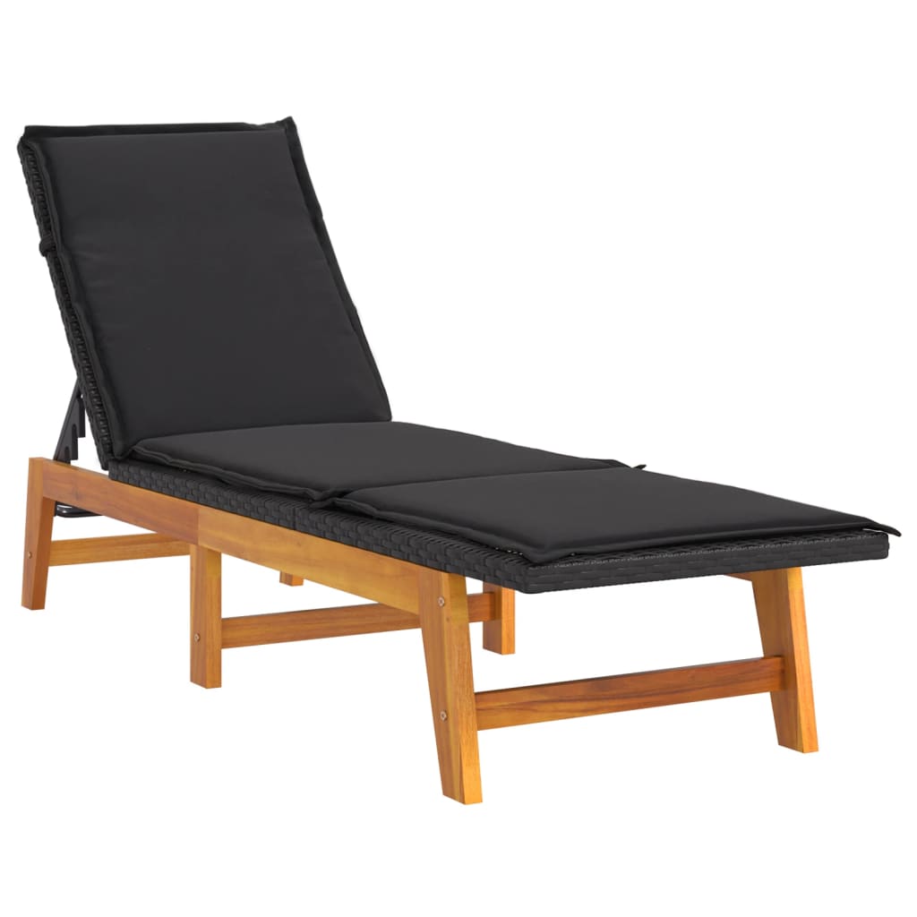 Sonnenliege mit Kissen Poly Rattan & Massivholz Akazie - Pazzar.ch