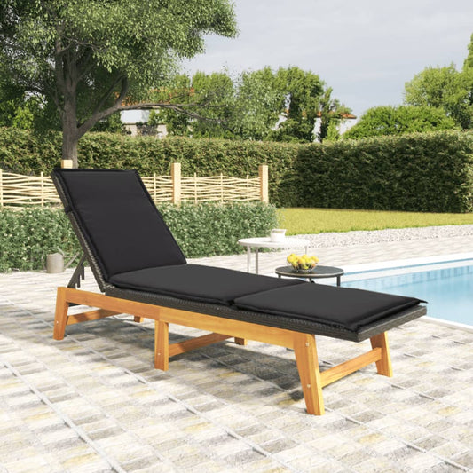 Sonnenliege mit Kissen Poly Rattan & Massivholz Akazie - Pazzar.ch