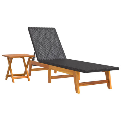 Sonnenliege mit Tisch Poly Rattan und Massivholz Akazie - Pazzar.ch