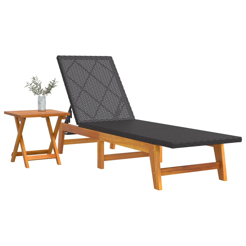 Sonnenliege mit Tisch Poly Rattan und Massivholz Akazie - Pazzar.ch