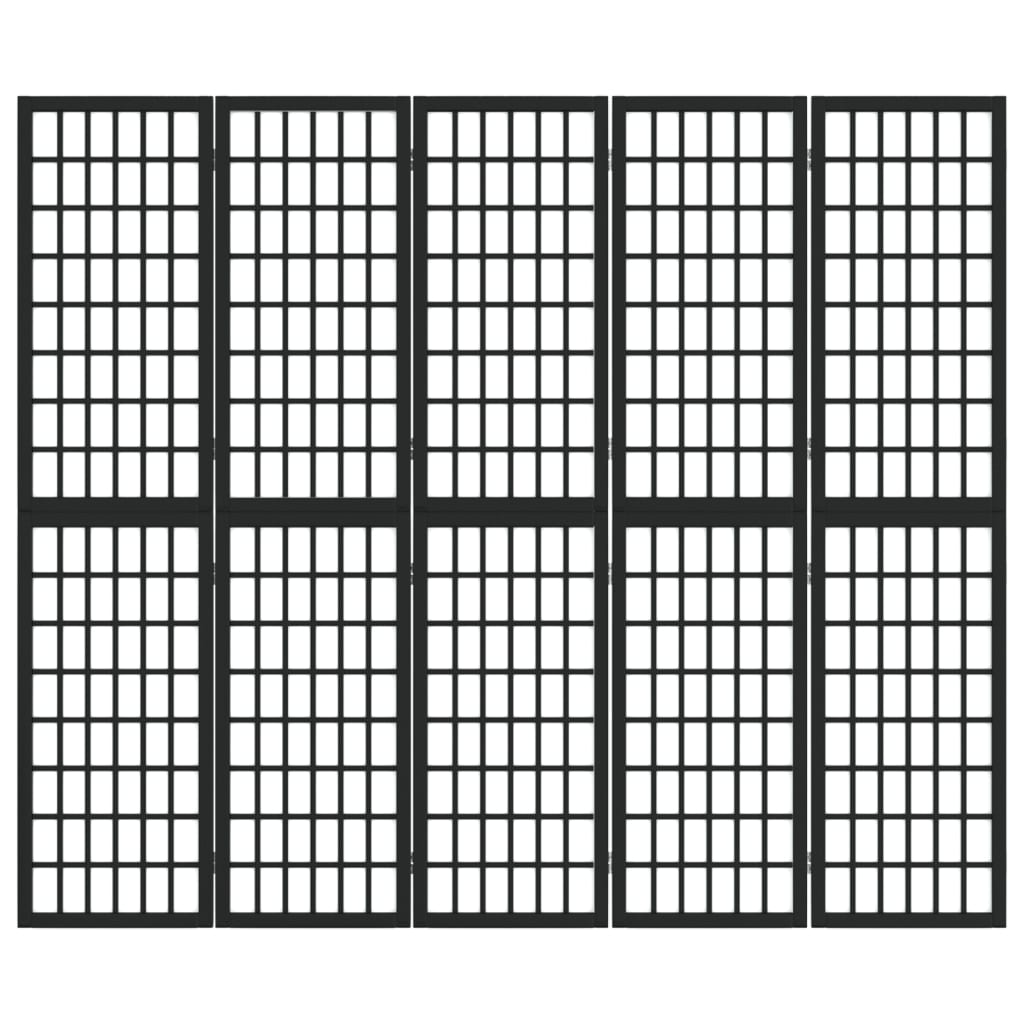 5-tlg. Paravent Japanischer Stil Faltbar 200x170 cm Schwarz