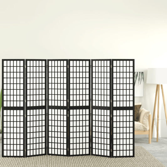 6-tlg. Paravent Japanischer Stil Faltbar 240x170 cm Schwarz - Pazzar.ch