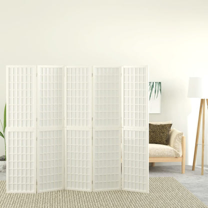 5-tlg. Paravent Japanischer Stil Faltbar 200x170 cm Weiß - Pazzar.ch