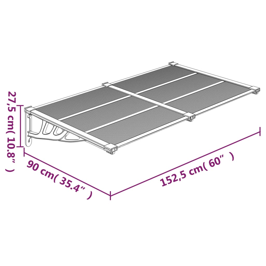Türvordach Grau und Transparent 152,5x90 cm Polycarbonat - Pazzar.ch