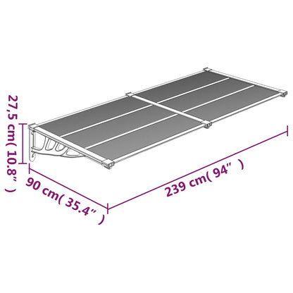 Türvordach Grau und Transparent 239x90 cm Polycarbonat - Pazzar.ch