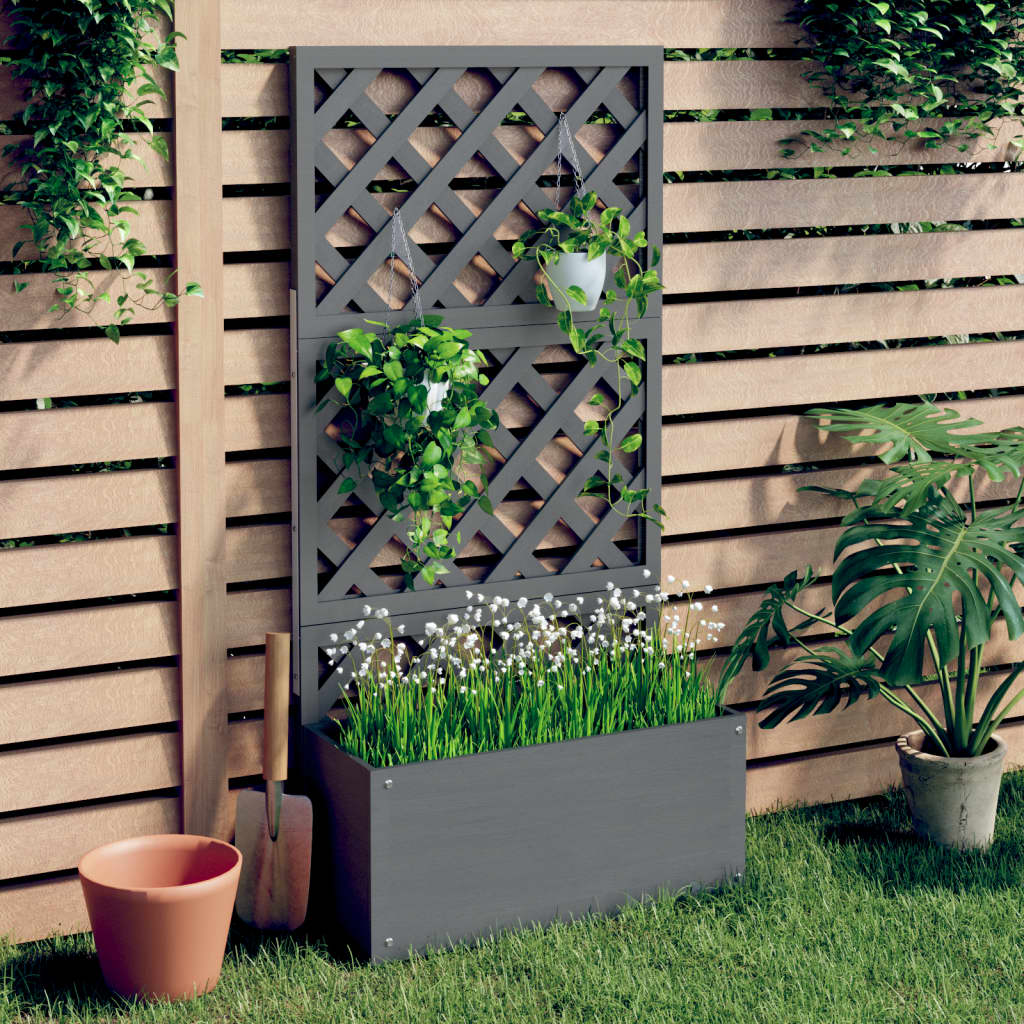 Blumenkasten mit Rankgitter Grau 65x33x135 cm WPC - Pazzar.ch