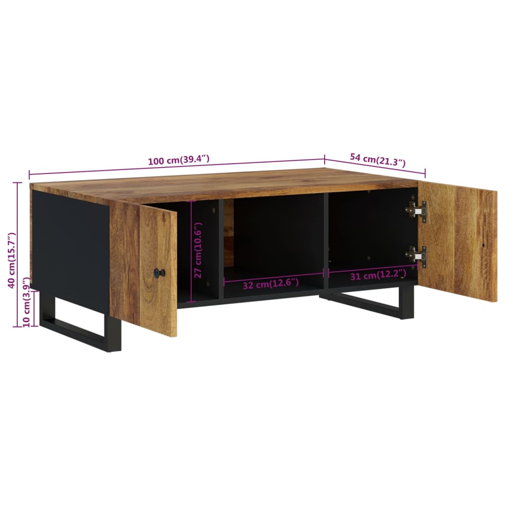 Couchtisch 100x54x40 cm Massivholz Mango & Holzwerkstoff - Pazzar.ch