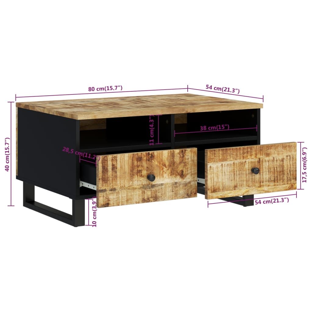 Couchtisch 80x54x40 cm Massivholz Mango & Holzwerkstoff - Pazzar.ch
