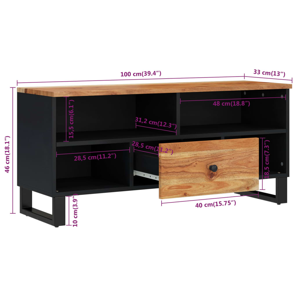 TV-Schrank 100x33x46 cm Massivholz Akazie & Holzwerkstoff - Pazzar.ch