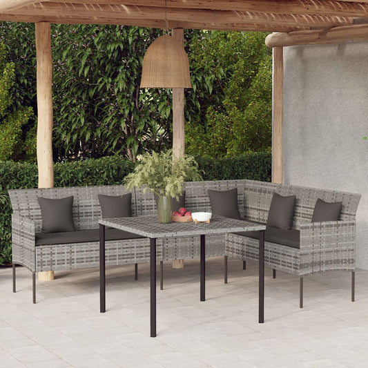 2-tlg. Garten-Essgruppe mit Kissen Grau Poly Rattan - Pazzar.ch