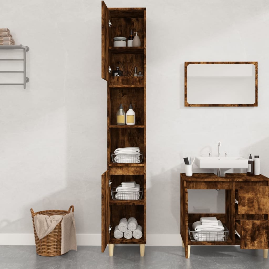 Badschrank Räuchereiche 30x30x190 cm Holzwerkstoff - Pazzar.ch