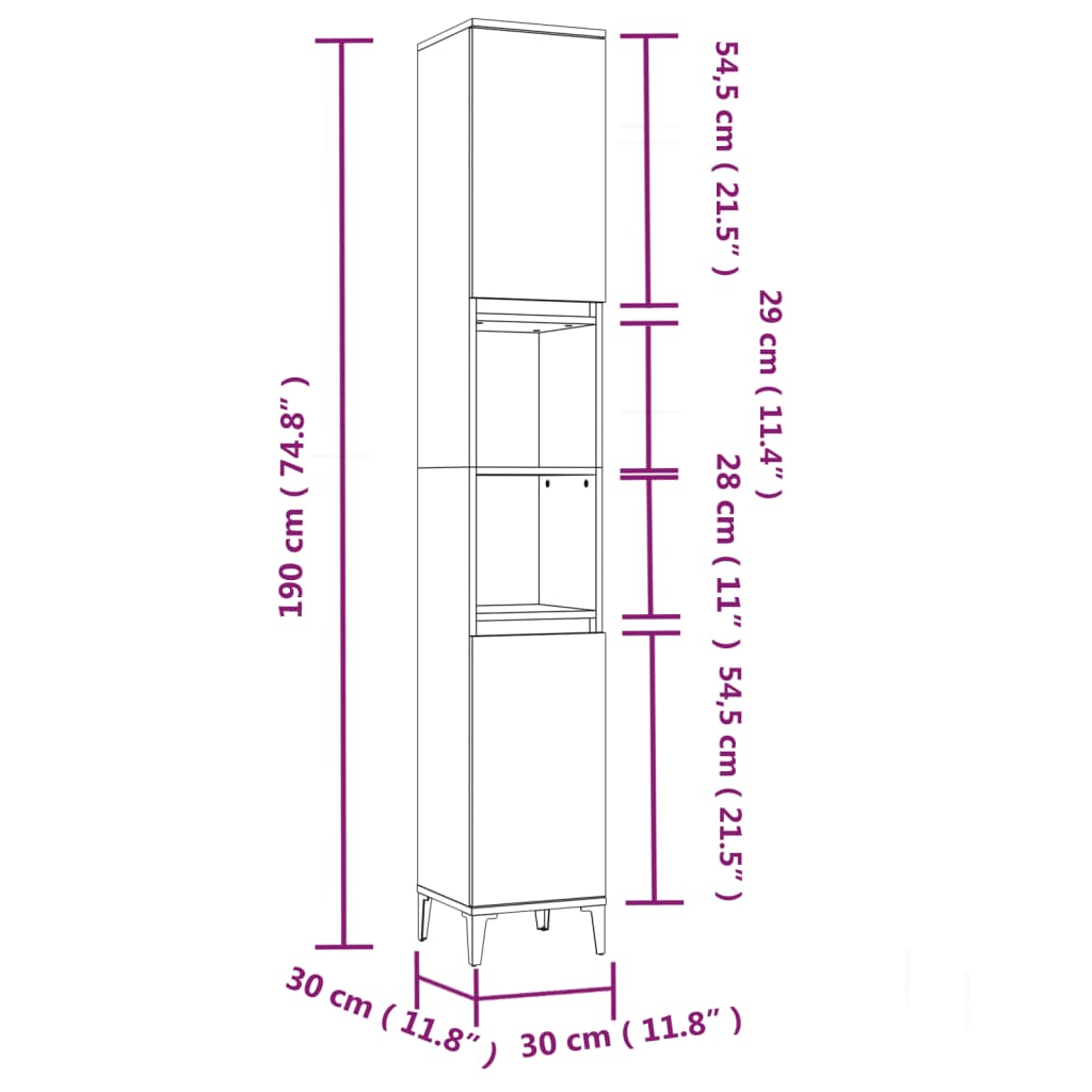 Badschrank Räuchereiche 30x30x190 cm Holzwerkstoff - Pazzar.ch