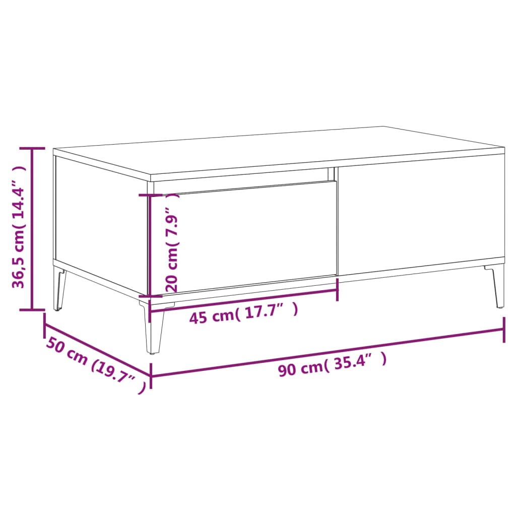 Couchtisch Räuchereiche 90x50x36,5 cm Holzwerkstoff - Pazzar.ch