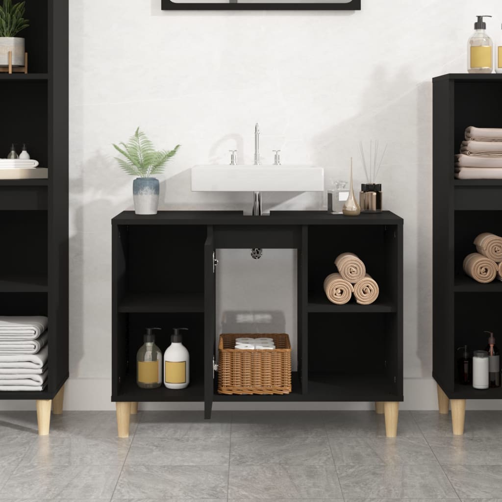 Waschbeckenunterschrank Schwarz 80x33x60 cm Holzwerkstoff - Pazzar.ch