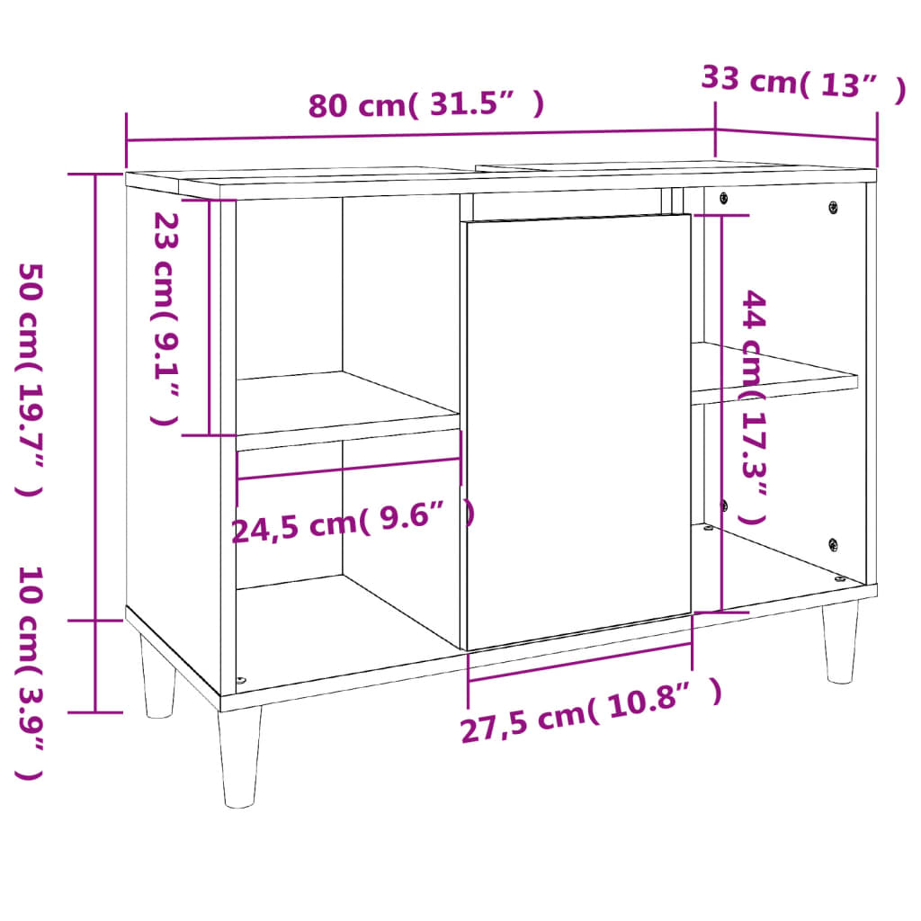 Waschbeckenunterschrank Grau Sonoma 80x33x60 cm Holzwerkstoff